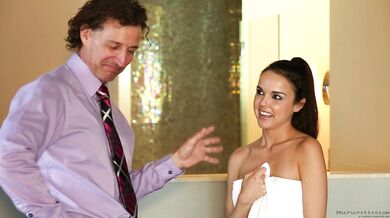 Stunning female showers and delivers a massage