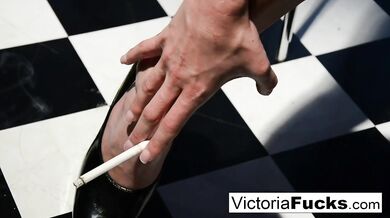 Victoria shows off her legs & Smokes