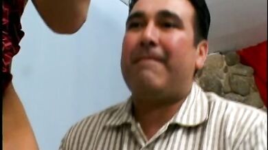 Busty babe uses a huge strapon to pegg a man with tight asshole after she smokes