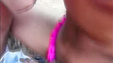 Muscular man gets rough anal fuck from a tattooed shemale outside