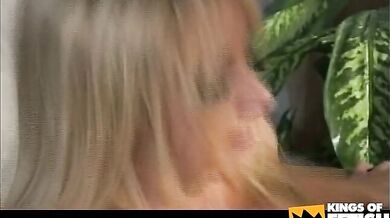 Hot babe gets rough anal and pussy fuck from a massive dude on the couch