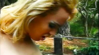 Cute tranny gets her tight asshole rammed by a dude with big dick outdoor
