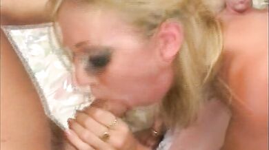 Skinny blonde gets her fuck holes screwed by old and young dudes in many positions