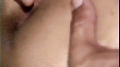 Brunette babe gets her wet cunt boned by a muscular guy with big cock on the bed