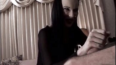 Bald man gets his asshole fucked by a woman's foot and a big strap on