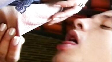 Sexy shemale and a guy smoke and bang their asses outside after hot blowjob