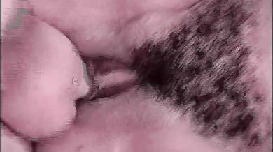 Brunette girl uses a toy to prepare hairy pussy for her lover big dick