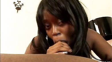 Brunette ebony gets her wet cunt rammed in various positions by a black guy