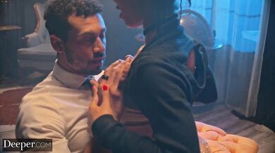 Deeper. Ebony babe creampied