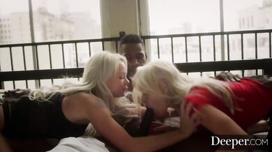 Deeper. Twinlike Blondes Riley & Elsa have intense threesome