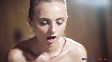 Massage Rooms petite Czech blonde Lady Bug slippery handjob and cowgirl sex