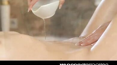 Beautiful lesbian oily labia massage